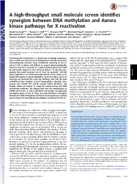A High-Throughput Small Molecule Screen Identifies Synergism Between DNA Methylation and Aurora Kinase Pathways for X Reactivation