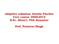 Adaptive Radiation: Darwin Finches Core Course: ZOOL3014 B.Sc. (Hons’): Vith Semester