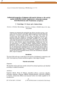 Antibacterial Properties of Imipenem with Special Reference to the Activity