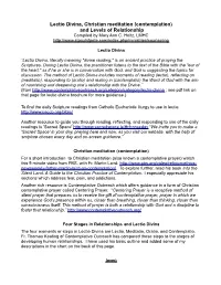 Lectio Divina, Christian Meditation (Contemplation) and Levels of Relationship Compiled by Mary Ann C