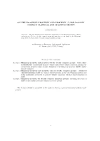ON the HAAGERUP PROPERTY and PROPERTY (T) for LOCALLY COMPACT CLASSICAL and QUANTUM GROUPS 2Nd Seminar on Harmonic Analysis