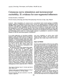 Cutaneous Nerve Stimulation and Motoneuronal Excitability. II: Evidence for Non-Segmental Influences