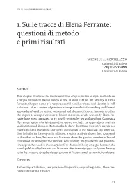 1. Sulle Tracce Di Elena Ferrante: Questioni Di Metodo E Primi Risultati