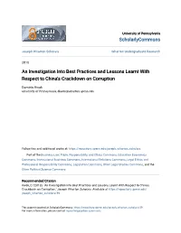 An Investigation Into Best Practices and Lessons Learnt with Respect to China's Crackdown on Corruption
