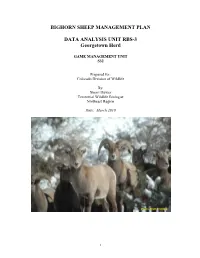 BIGHORN SHEEP MANAGEMENT PLAN for Data Analysis Unit RBS-3