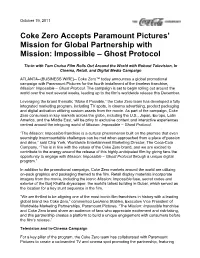 Coke Zero Accepts Paramount Pictures' Mission for Global