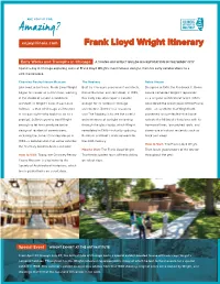 Frank Lloyd Wright Itinerary