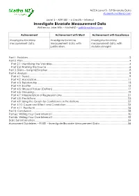 Investigate Bivariate Measurement Data Written by Jake Wills – Mathsnz – Jwills@Mathsnz.Com