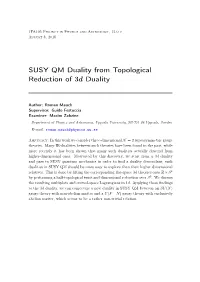SUSY QM Duality from Topological Reduction of 3D Duality