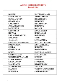 ASSAM SCIENCE SOCIETY Branch List DHUBRI HATSINGIMARI
