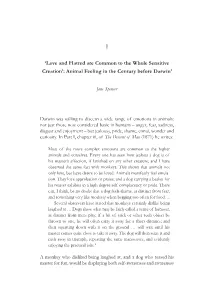 'Love and Hatred Are Common to the Whole Sensitive Creation': Animal Feeling in the Century Before Darwin1