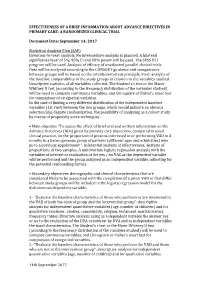Statistical Analysis Plan (SAP) Intention-To-Treat Analysis