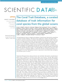 The Coral Trait Database, a Curated Database of Trait Information for Coral Species from the Global Oceans