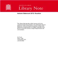 Autumn Statement 2012: Reaction