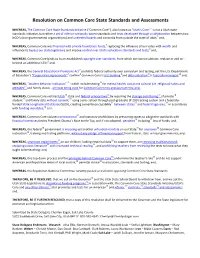 Resolution on Common Core State Standards and Assessments