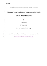 The Role of In-Use Stocks in the Social Metabolism and in Climate Change Mitigation 18 19 20 21 Word Count: 8167 (Without References)