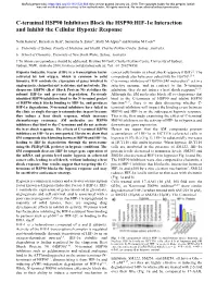 C-Terminal HSP90 Inhibitors Block the HSP90:HIF-1Α Interaction and Inhibit the Cellular Hypoxic Response