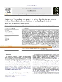 Evaluation of Rhamnolipid and Surfactin to Reduce the Adhesion and Remove Bioﬁlms of Individual and Mixed Cultures of Food Pathogenic Bacteria
