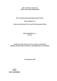 GEF AGENCY of the IFAS ARAL SEA BASIN PROGRAM Water And