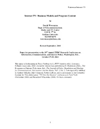 Internet TV: Business Models and Program Content