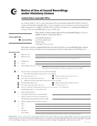 Notice of Use of Sound Recordings Under Statutory License