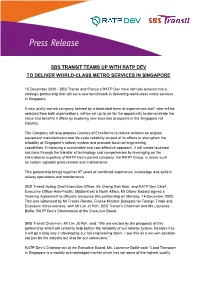 Sbs Transit Teams up with Ratp Dev to Deliver World-Class Metro Services in Singapore
