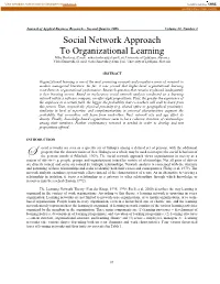 Social Network Approach to Organizational Learning