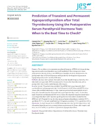 Prediction of Transient and Permanent Hypoparathyroidism After Total