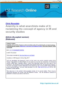 Anarchy Is What Anarchists Make of It: Reclaiming the Concept of Agency in IR and Security Studies