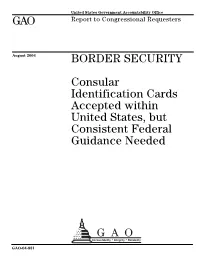 GAO-04-881 Border Security: Consular Identification Cards