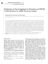 Identification of Genes Regulated by Memantine and MK-801 in Adult Rat Brain by Cdna Microarray Analysis