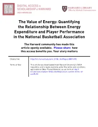 Quantifying the Relationship Between Energy Expenditure and Player Performance in the National Basketball Association
