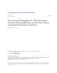 The Provocation Doctrine, Homosexual Panic, and the Non