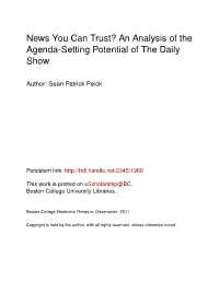 An Analysis of the Agenda-Setting Potential of the Daily Show