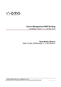 Device Management WSP Binding Candidate Version 1.3 – 06 Mar 2012