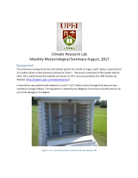 Climate Research Lab Monthly Meteorological Summary-August, 2017 Background This Summary Is Produced by the UPEI Climate Lab for the Month of August, 2017