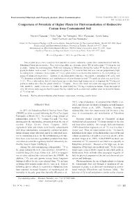 Comparison of Potentials of Higher Plants for Phytoremediation of Radioactive Cesium from Contaminated Soil