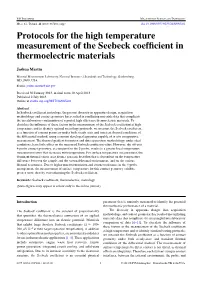 Protocols for the High Temperature Measurement of the Seebeck Coefﬁcient in Thermoelectric Materials