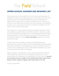 Upper School Summer Reading List