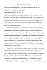 An Abstract of the Thesis of Kim Glover for the Master Ofarts in World