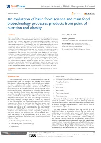 An Evaluation of Basic Food Science and Main Food Biotechnology Processes Products from Point of Nutrition and Obesity