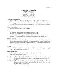 ANTHONY W. LYNCH New York University 44 W 4Th Street #9-190 New York NY 10012 USA Phone: (212) 998-0350 Email: Alynch@Stern.Nyu.Edu