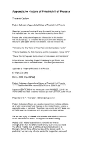 Appendix to History of Friedrich II of Prussia