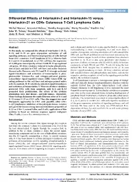 Differential Effects of Interleukin-2 and Interleukin-15 Versus Interleukin-21 on CD4+ Cutaneous T-Cell Lymphoma Cells
