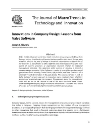 Innovations in Company Design: Lessons from Valve Software