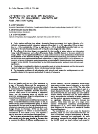 Differential Effects on Suicidal Ideation of Mianserin, Maprotiline and Amitriptyline S