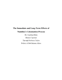 The Immediate and Long-Term Effects of Namibia's Colonization Process
