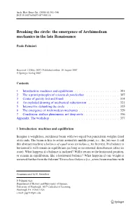 Breaking the Circle: the Emergence of Archimedean Mechanics in the Late Renaissance