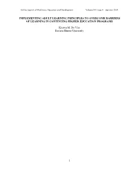 Implementing Adult Learning Principles to Overcome Barriers of Learning in Continuing Higher Education Programs