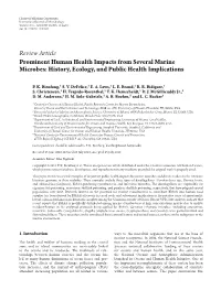 Prominent Human Health Impacts from Several Marine Microbes: History, Ecology, and Public Health Implications
